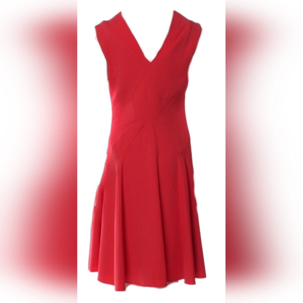 ♧$3,400 OSCAR DE LA RENTA CORAL RED WOOL PICASSO RUNWAY DRESS US 12 - Picture 12 of 14